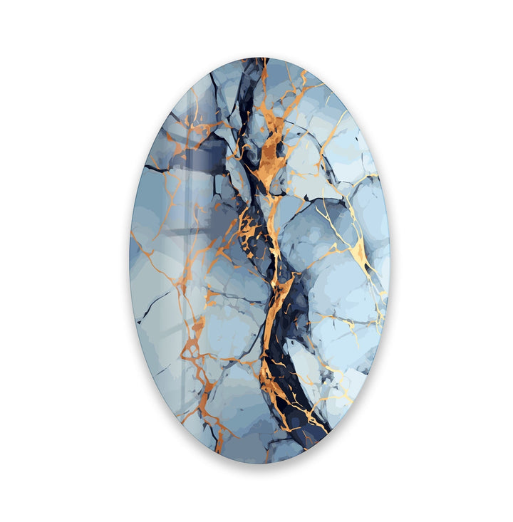 Asymmetric Oval Silver Golden Glass Wall Art print picture on glass, Tempered Glass Wall Art
