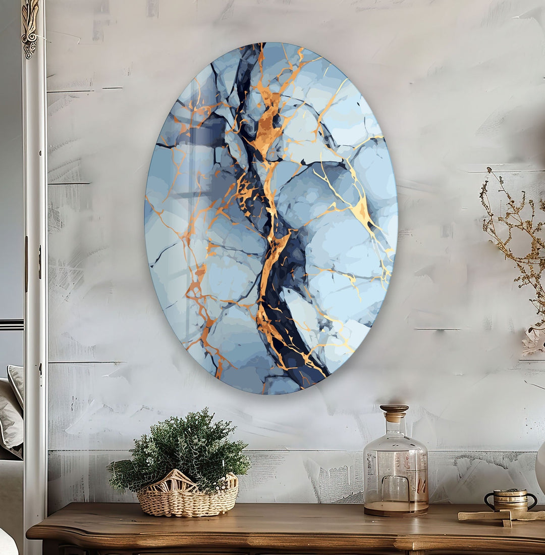 Asymmetric Oval Silver Golden Glass Wall Art print on glass, glass printed photos
