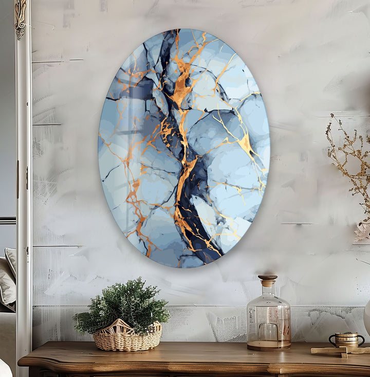 Asymmetric Oval Silver Golden Glass Wall Art print on glass, glass printed photos

