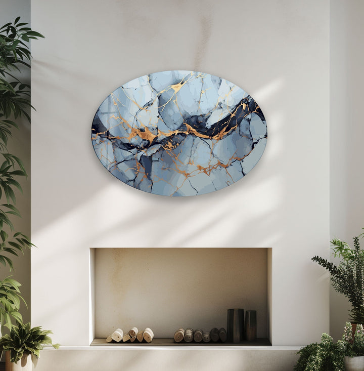 Asymmetric Oval Silver Golden Glass Wall Art custom glass photo prints, large glass prints
