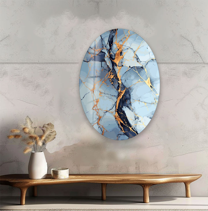 Asymmetric Oval Silver Golden Glass Wall Art large glass photo prints, glass wall photos
