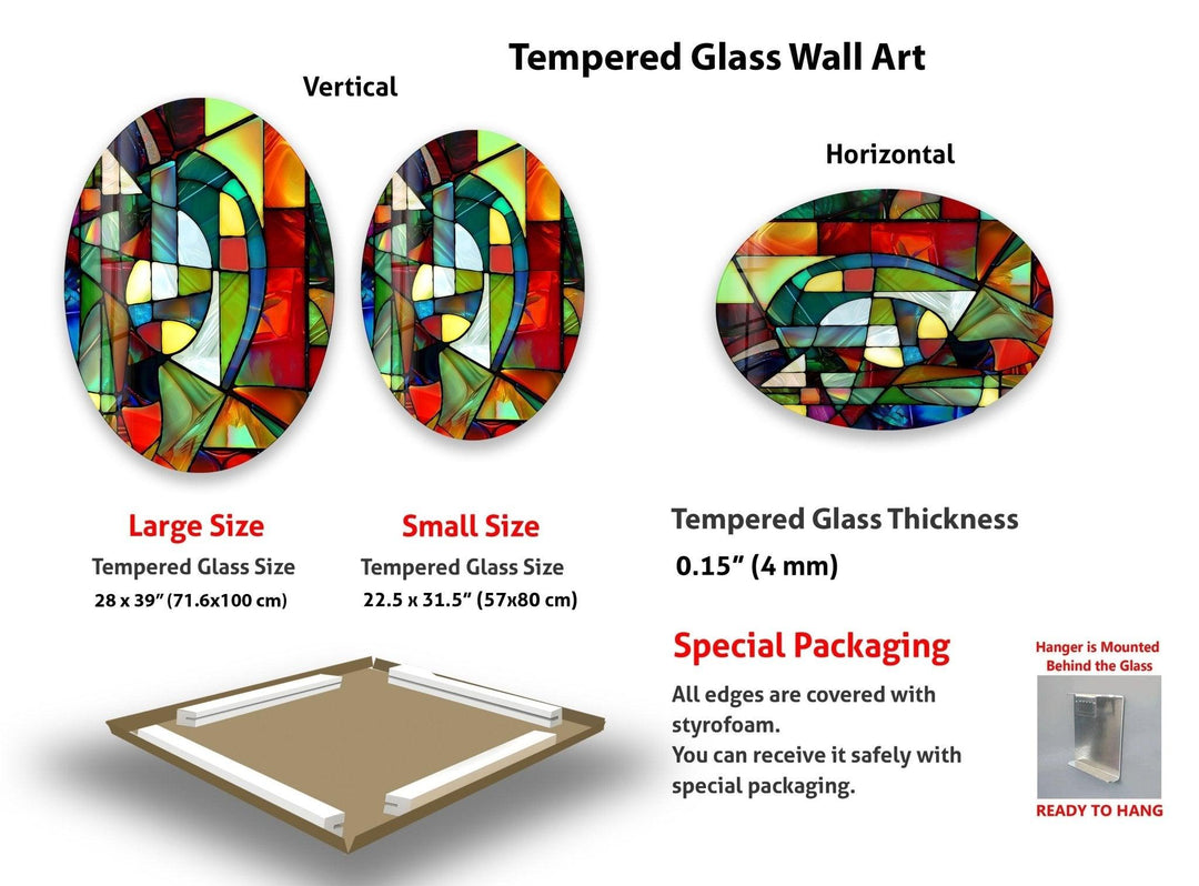 Asymmetrische ovale Wandkunst aus Buntglas mit geometrischen Mustern
