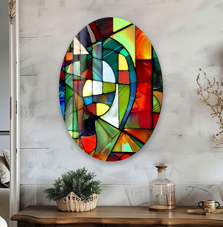 Asymmetric Oval Stained Geometrics Glass Wall Art glass photo prints, glass picture prints
