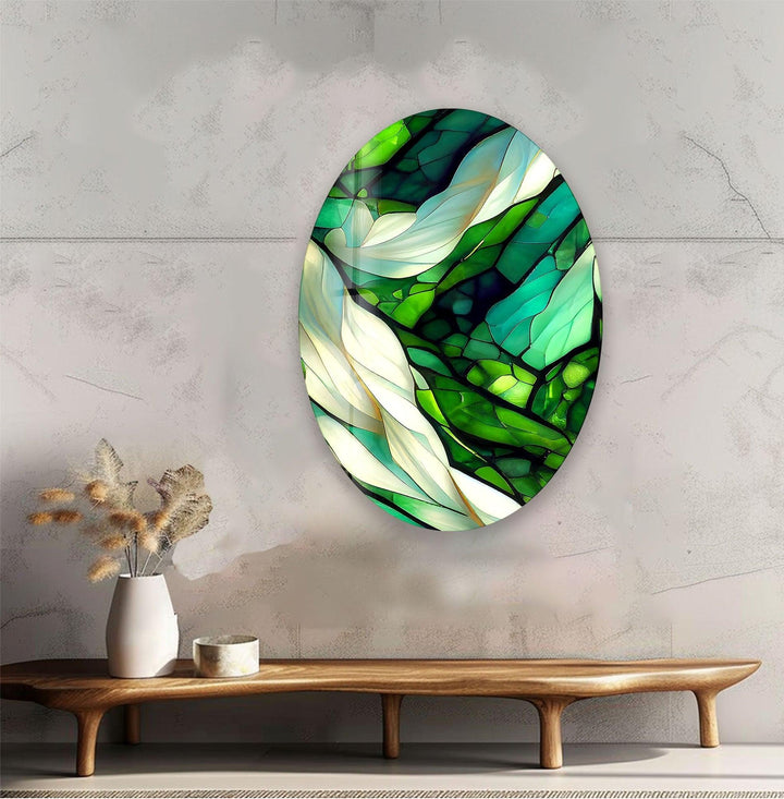 Asymmetric Oval Stained Green Fractal Glass Wall Art art glass wall art, glass wall art pictures
