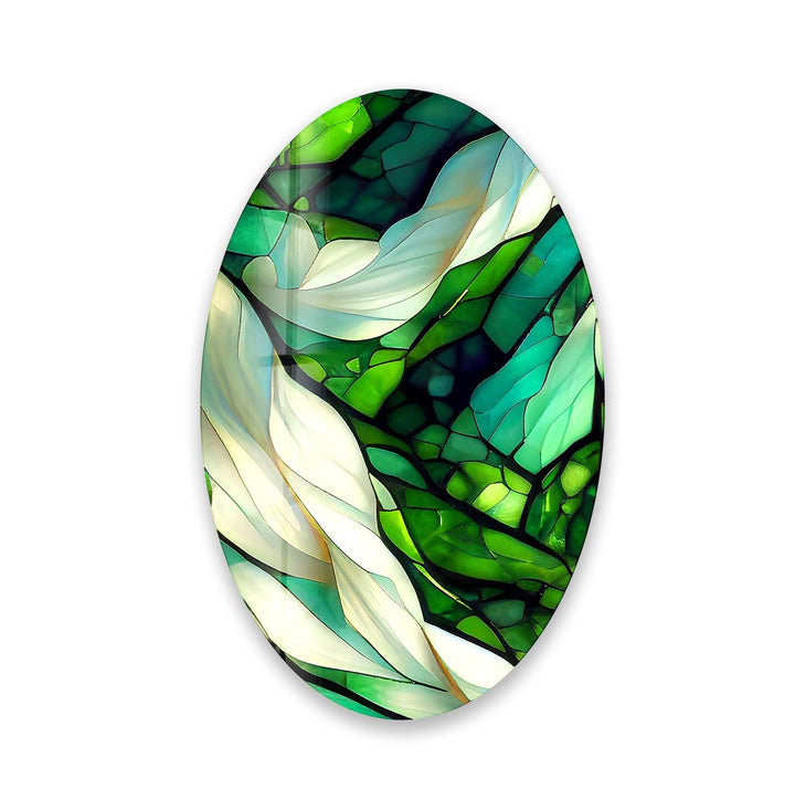 Asymmetric Oval Stained Green Fractal Glass Wall Art glass image printing, glass prints from photos
