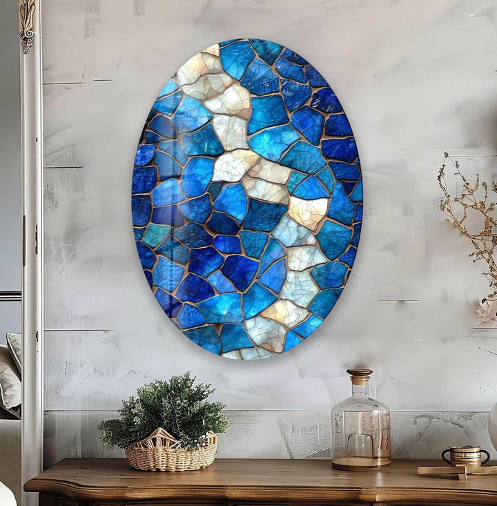 Asymmetric Oval Stained Stones Glass Wall Art Glass Printing Wall Art, Print photos on glass
