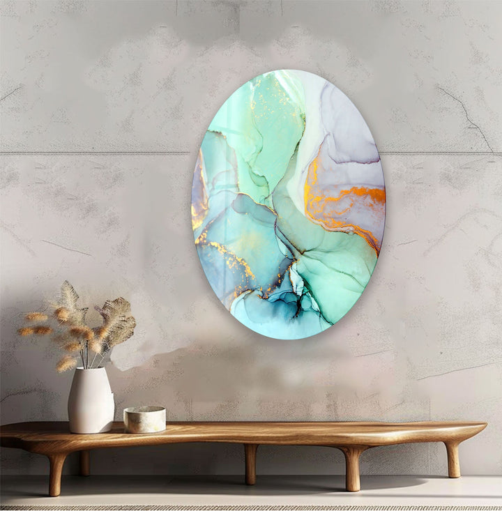 Asymmetric Oval Turquoise Marble Glass Wall Art glass photo prints, glass picture prints

