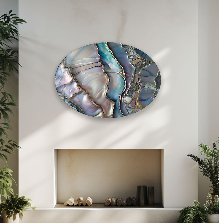 Asymmetric Oval Vivid Stained Glass Wall Art photo print on glass, prints on glass wall art
