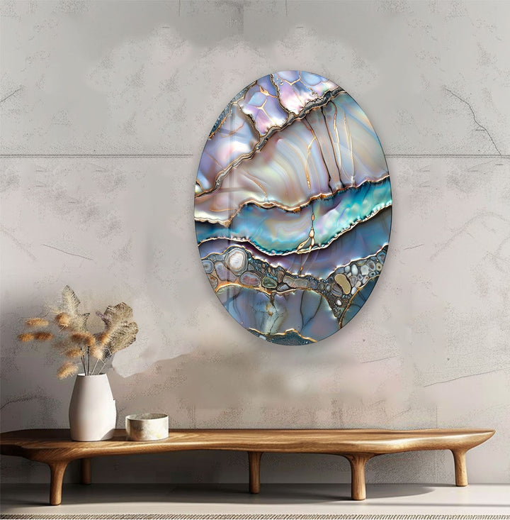 Asymmetric Oval Vivid Stained Glass Wall Art large glass photo prints, glass wall photos

