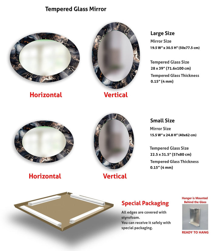 Asymmetrical Black Entryway Oval Wall Mirror