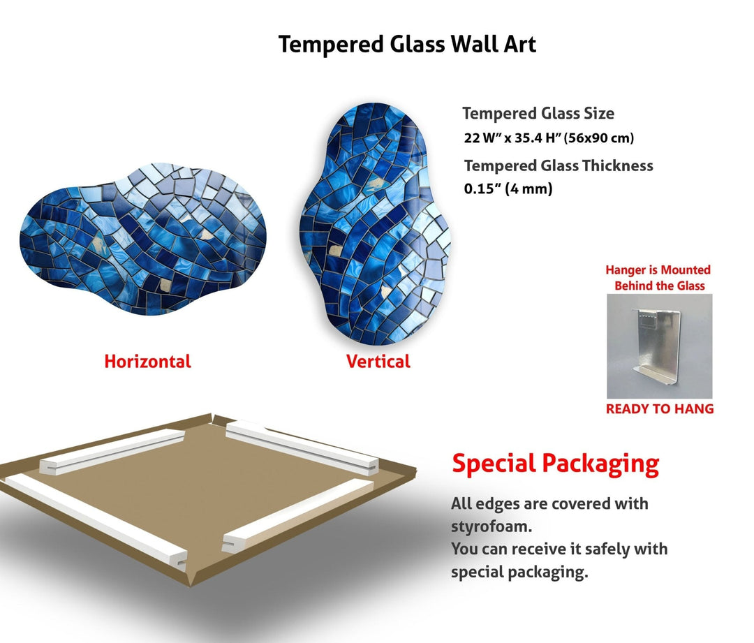 Asymmetrische blaue Mosaik-Glaswandkunst