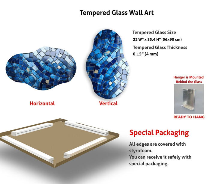 Asymmetrische blaue Mosaik-Glaswandkunst