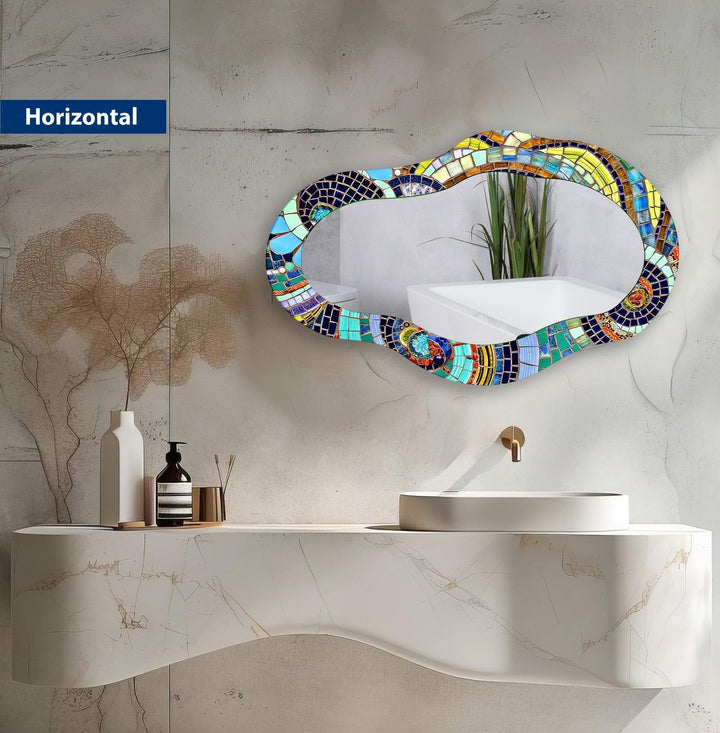 Mirror wall art with abstract shapes and reflective surfaces for a modern artistic vibe
