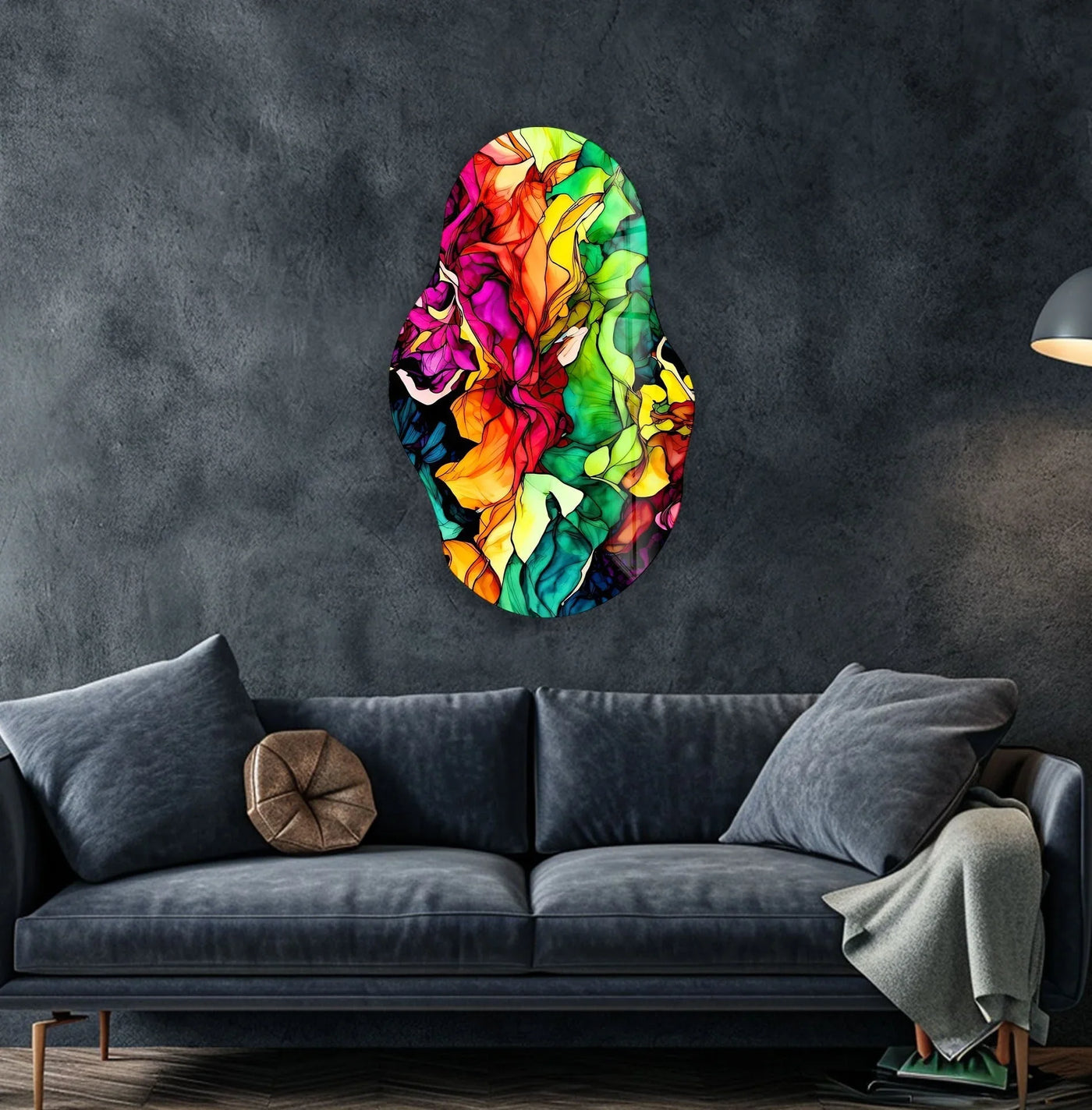 Smooth transition between colors creates a mesmerizing effect in this asymmetrical colorful watercolor best glass art, showcasing a vibrant blend of hues and forms.