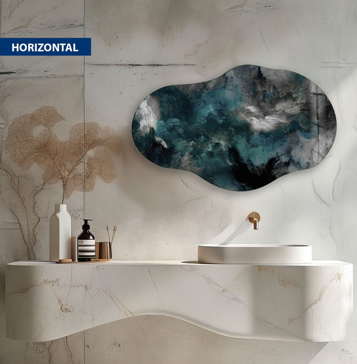 Asymmetrical Gray Abstract Glass Wall Art glass image printing, glass prints from photos
