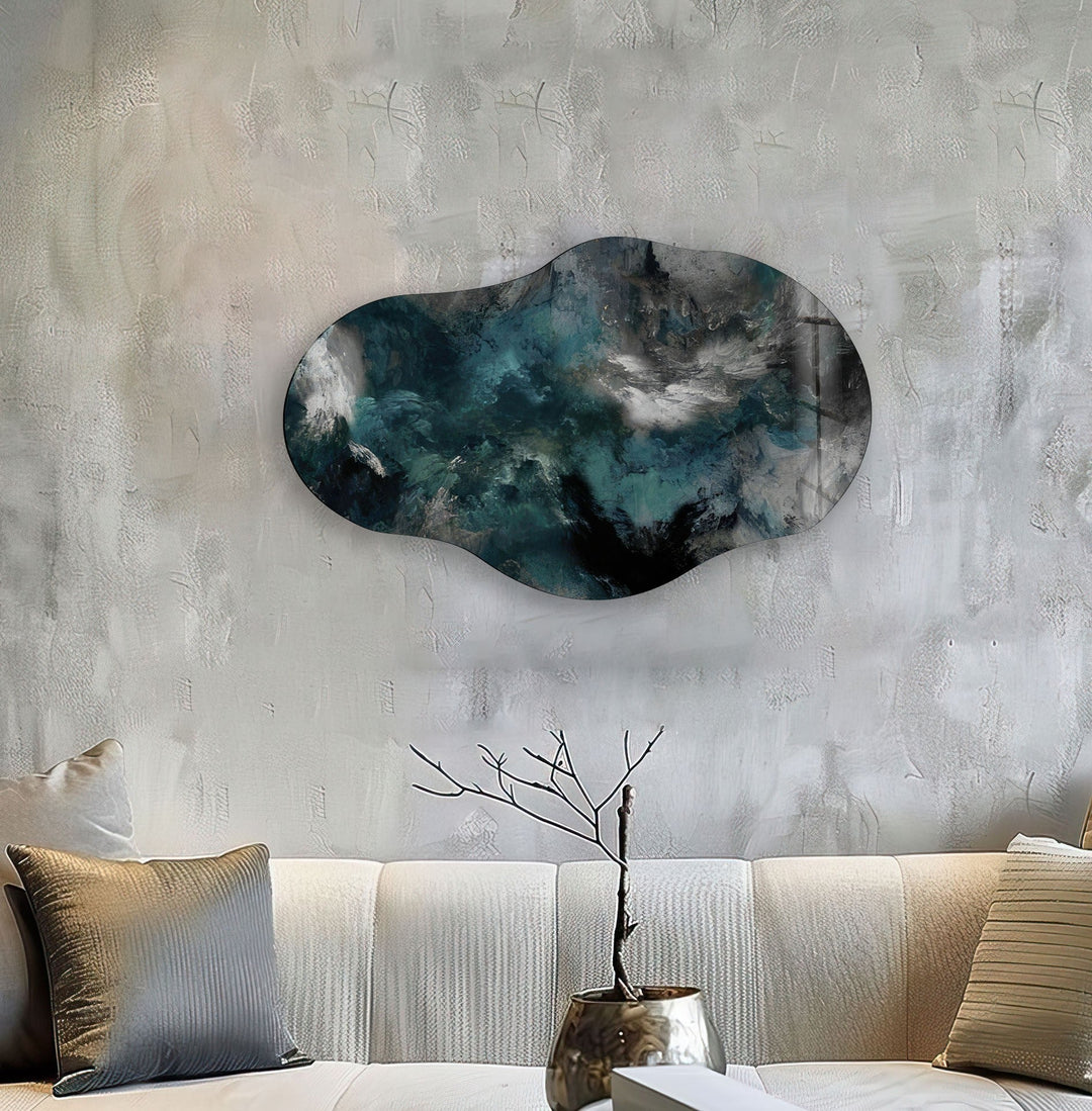 Asymmetrical Gray Abstract Glass Wall Art glass pictures for Wall, glass prints wall art
