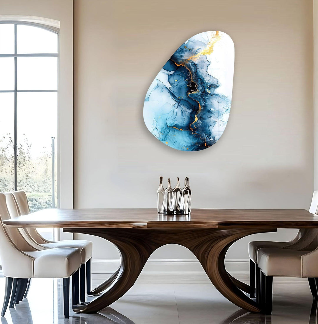 Asymmetrical Oval Abstract Marble Blue Glass Wall Art custom glass photo prints, large glass prints

