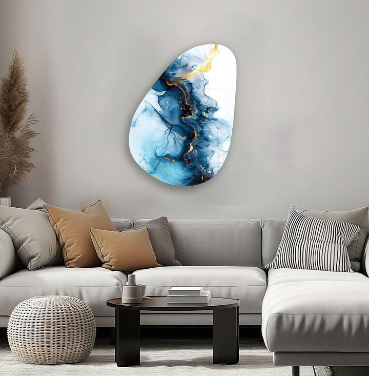Asymmetrical Oval Abstract Marble Blue Glass Wall Art glass image printing, glass prints from photos
