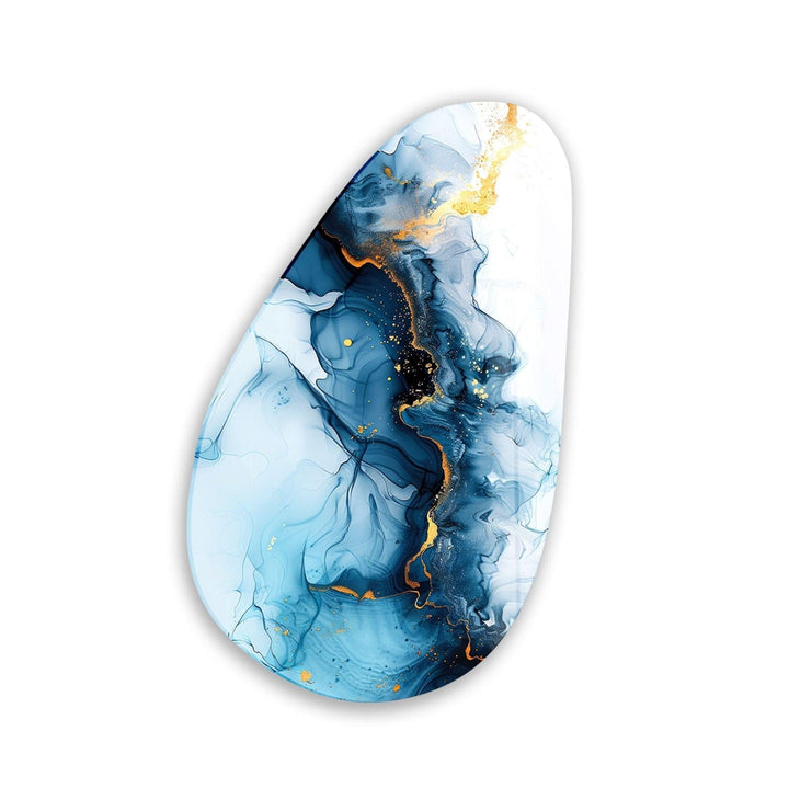 Asymmetrical Oval Abstract Marble Blue Glass Wall Art large glass photo prints, glass wall photos
