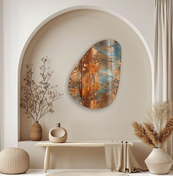 Asymmetrical Oval Abstract Rusty Glass Wall Art glass wall decor, glass wall art decor
