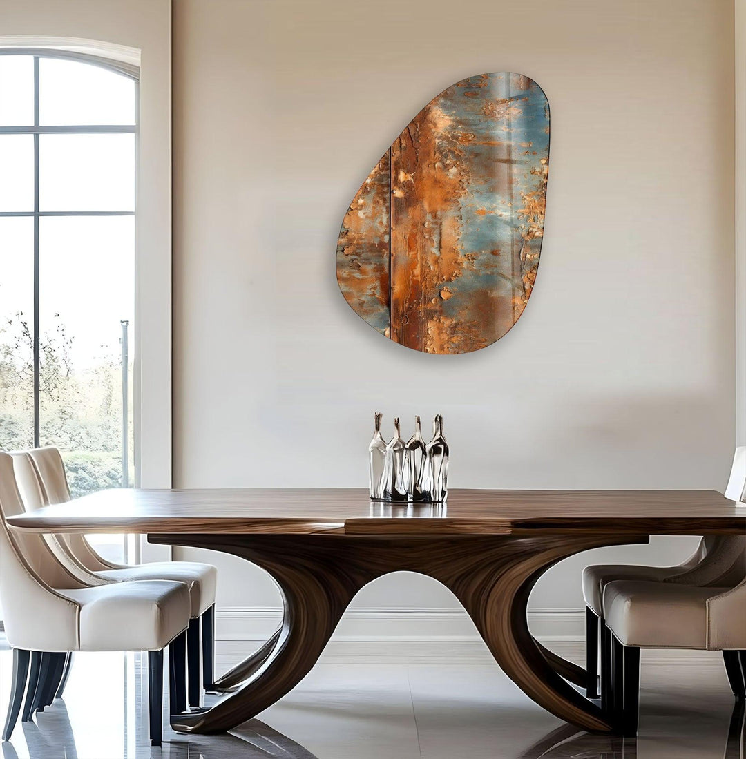Asymmetrical Oval Abstract Rusty Glass Wall Artglass art painting, glass art for the Wall
