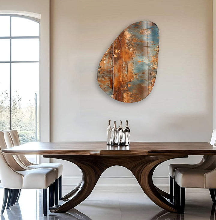 Asymmetrical Oval Abstract Rusty Glass Wall Artglass art painting, glass art for the Wall
