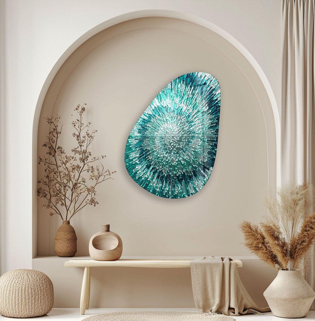 Asymmetrical Oval Abstract Turquoise Glass Wall Art art glass wall art, glass wall art pictures
