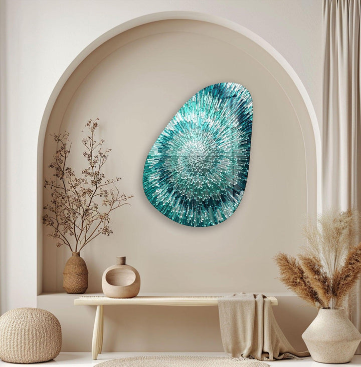 Asymmetrical Oval Abstract Turquoise Glass Wall Art art glass wall art, glass wall art pictures
