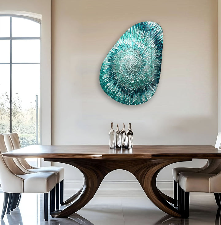 Asymmetrical Oval Abstract Turquoise Glass Wall Art glass photo prints, glass picture prints
