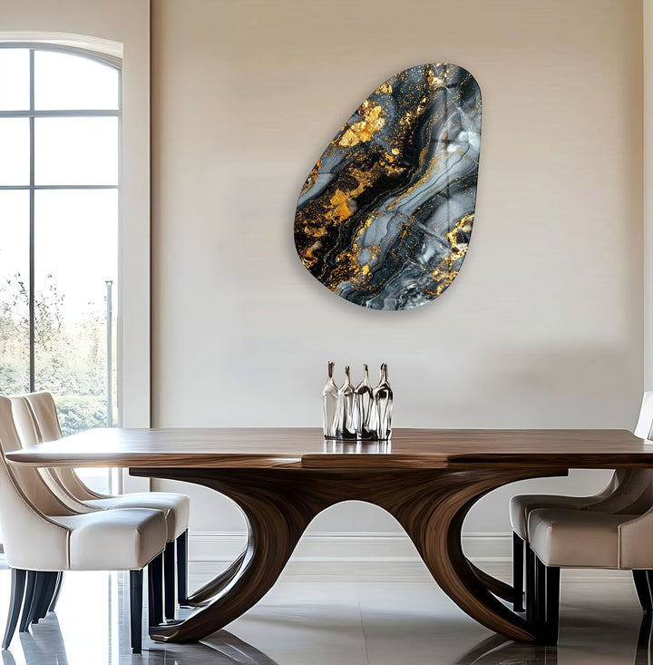 Asymmetrical Oval Black Golden Details Glass Wall Art art glass wall art, glass wall art pictures
