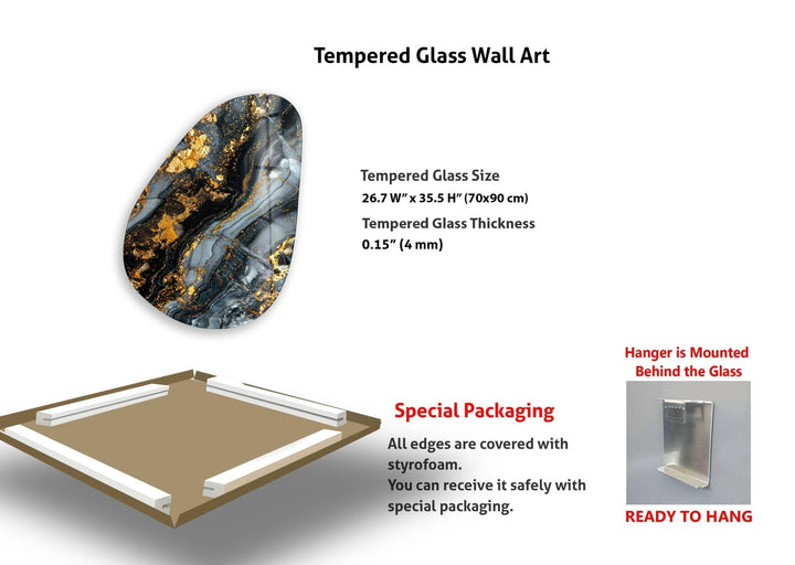 Asymmetrical Oval Black Golden Details Glass Wall Art