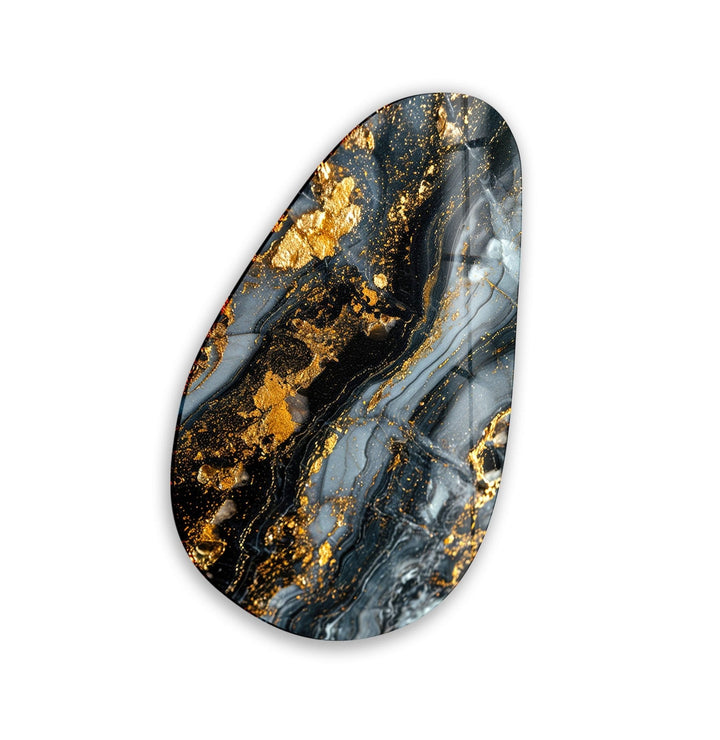 Asymmetrical Oval Black Golden Details Glass Wall Art custom glass pictures, glass art prints
