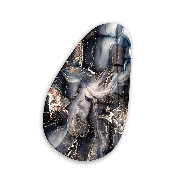 Asymmetrical Oval Black Grey Marble Glass Wall Art glass image printing, glass prints from photos
