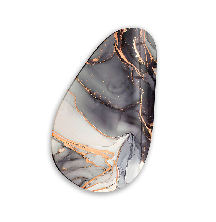 Asymmetrical Oval Black White Golden Glass Wall Art glass photo prints, glass picture prints

