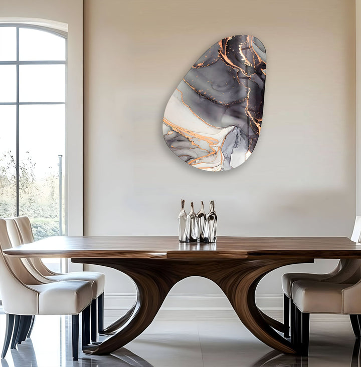 Asymmetrical Oval Black White Golden Glass Wall Art glass image printing, glass prints from photos
