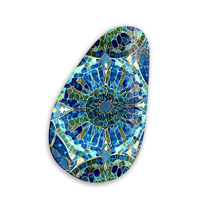 Asymmetrical Oval Blue Mosaic Design Glass Wall Art glass pictures for Wall, glass prints wall art
