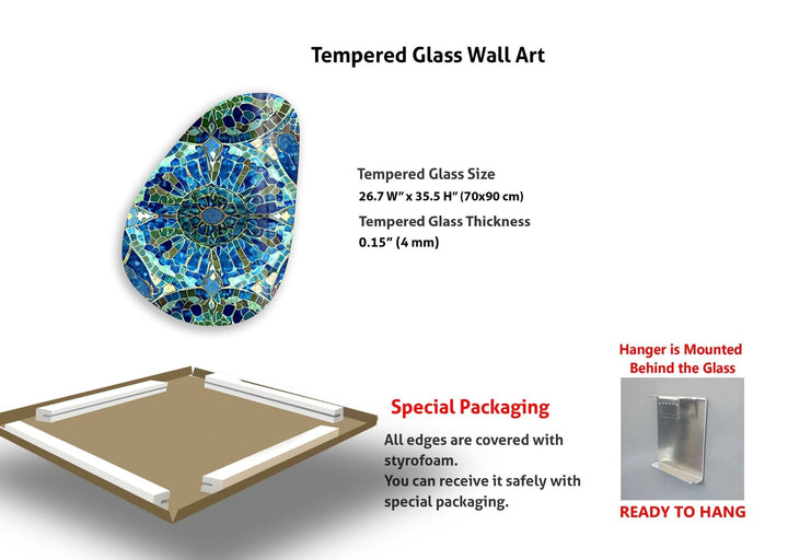 Asymmetrical Oval Blue Mosaic Design Glass Wall Art
