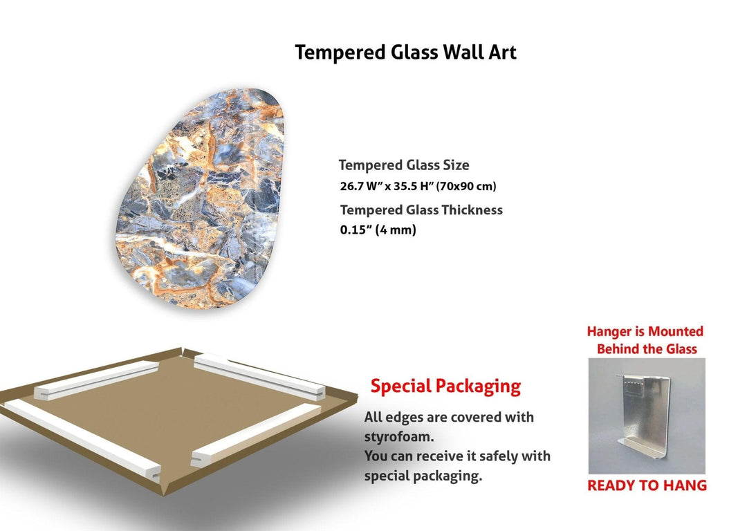 Asymmetrical Oval Blue & Orange Marble Glass Wall Art