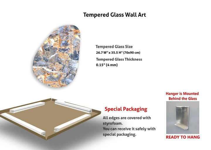 Asymmetrical Oval Blue & Orange Marble Glass Wall Art