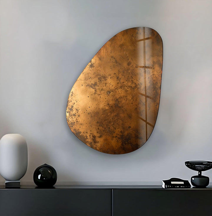 Asymmetrical Oval Bronze Abstract Glass Wall Art picture on glass wall art, photos printed on glass
