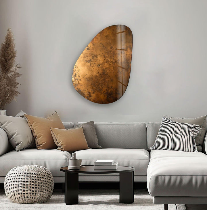 Asymmetrical Oval Bronze Abstract Glass Wall Art custom glass photo prints, large glass prints
