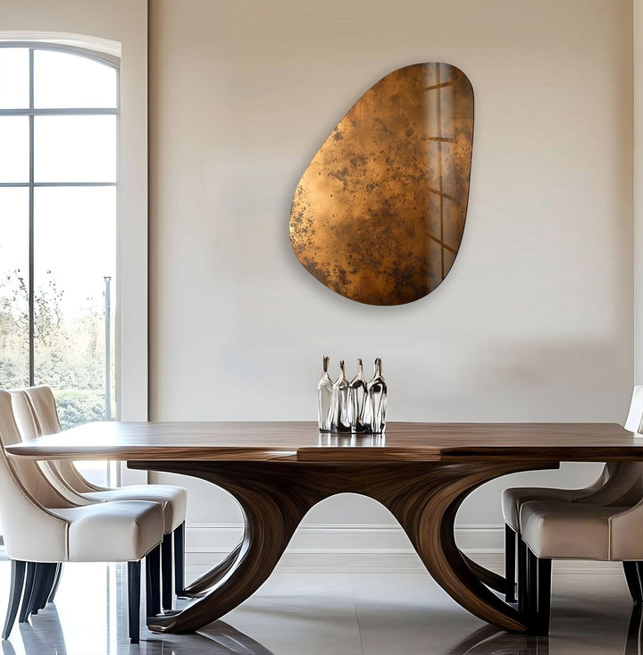 Asymmetrical Oval Bronze Abstract Glass Wall Art large glass photo prints, glass wall photos
