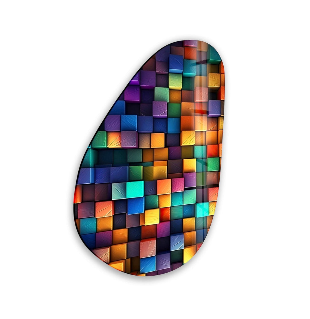 Asymmetrical Oval Colored Cubes Glass Wall Art print on glass, glass printed photos
