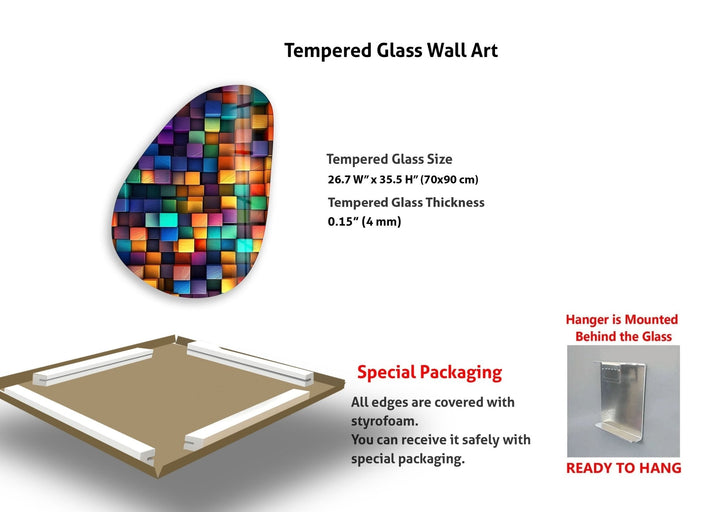 Asymmetrical Oval Colored Cubes Glass Wall Art