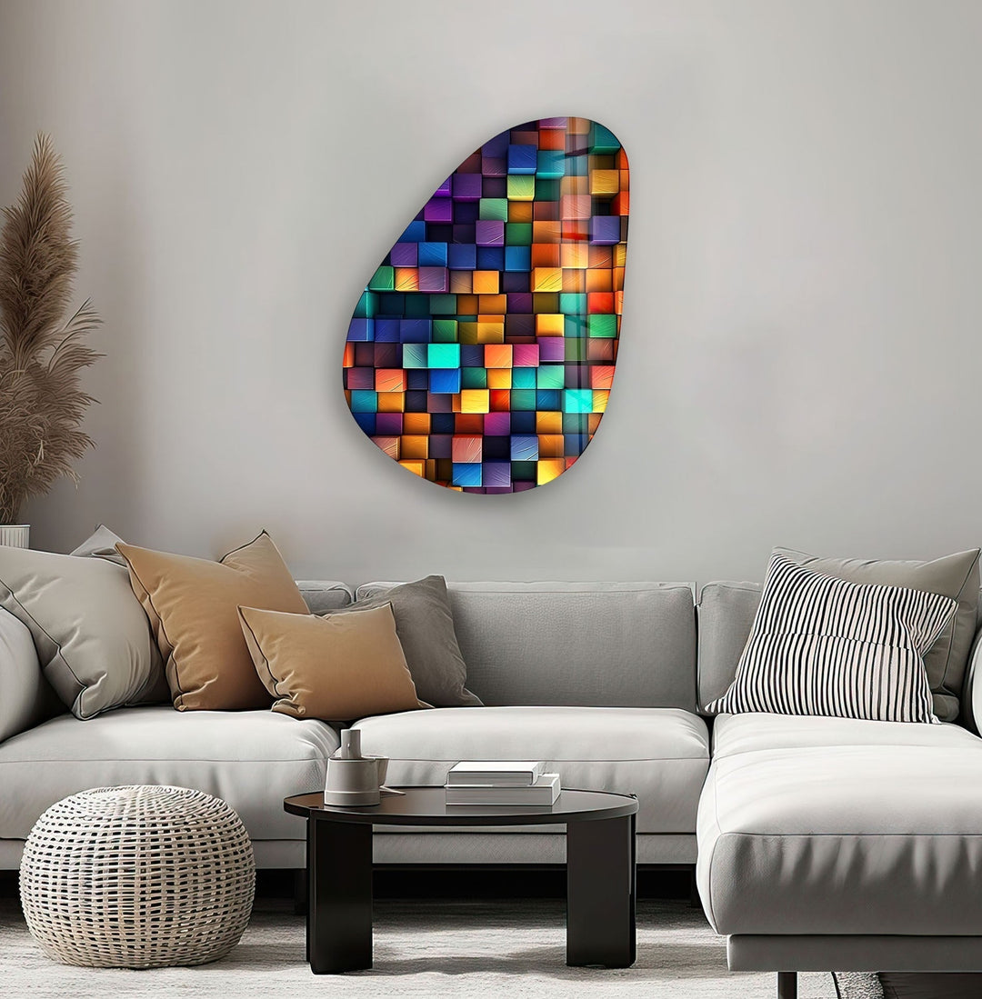 Asymmetrical Oval Colored Cubes Glass Wall Art glass wall decor, glass wall art decor
