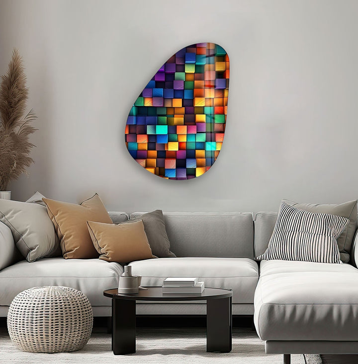 Asymmetrical Oval Colored Cubes Glass Wall Art glass wall decor, glass wall art decor
