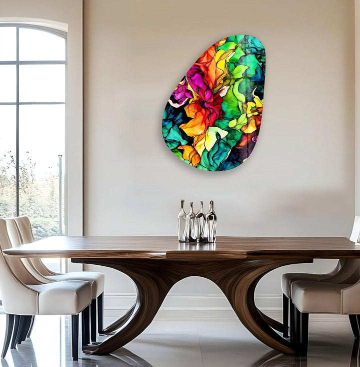 Asymmetrical Oval Colored Flower Glass Wall Art glass art painting, glass art for the Wall
