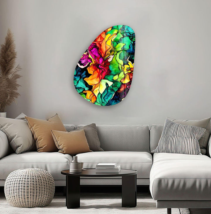 Asymmetrical Oval Colored Flower Glass Wall Art art glass wall art, glass wall art pictures
