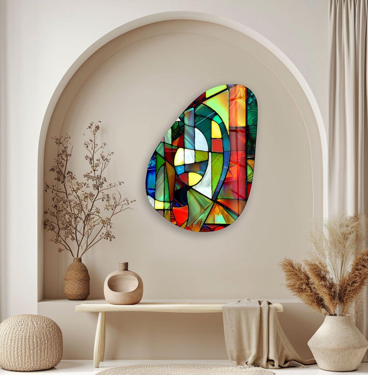 Asymmetrical Oval Colored Geometrics Glass Wall Art custom glass pictures, glass art prints
