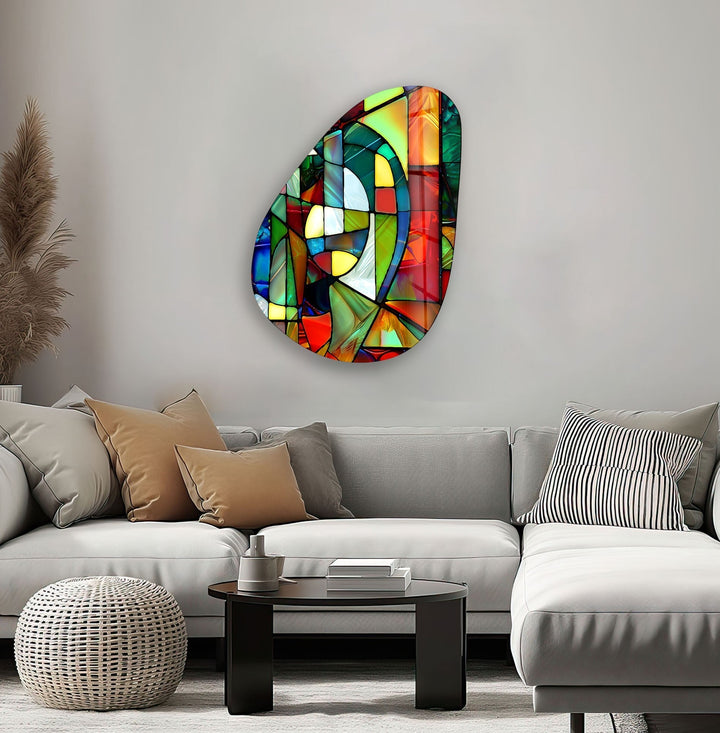 Asymmetrical Oval Colored Geometrics Glass Wall Art art glass wall art, glass wall art pictures
